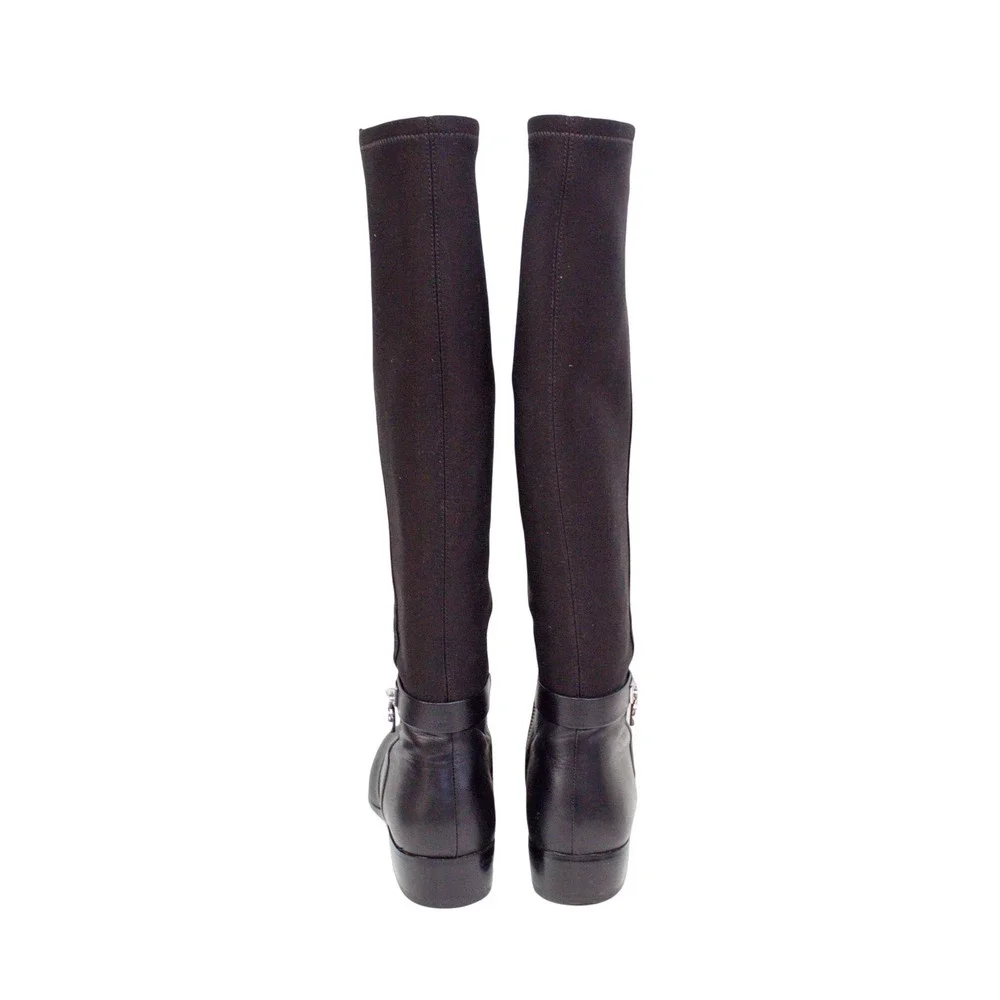 Michael Kors Hamilton Tall Riding Boots Black Leather/Textile Size 7M